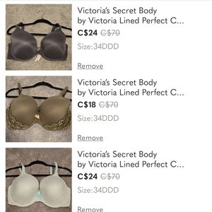 Victoria's Secret Body Lined Perfect Coverage Bra - Black, Olive, Light Blue